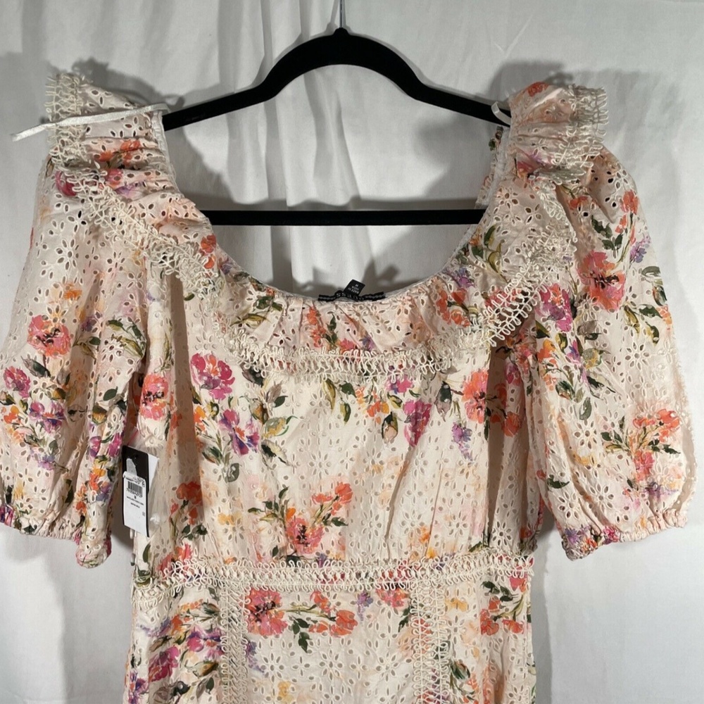 NWT GUESS [SZ Medium ] Martina Aged Floral‎ Cotton Eyelet Dress in Pinks - Picture 11 of 12